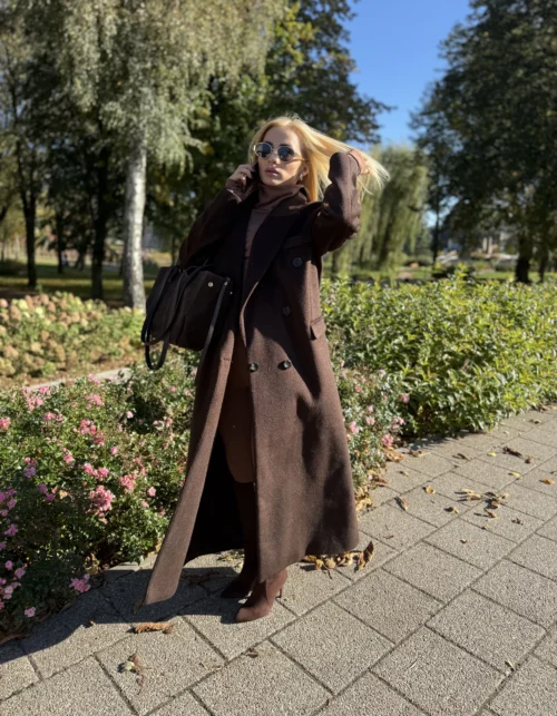 Płaszcz z wełną LEPARI (czekoladowy)