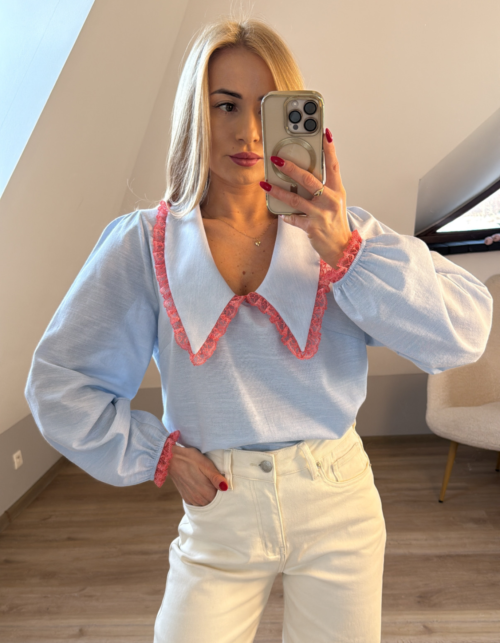 Bluzka koszulowa z kołnierzem ELZA (błękitna)