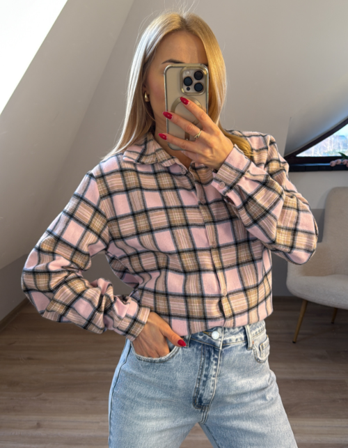 Koszula w kratę Amela (różowa)