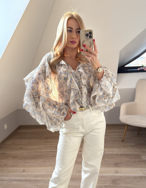 Koszula Felia w kwiatki beżowo-niebieska