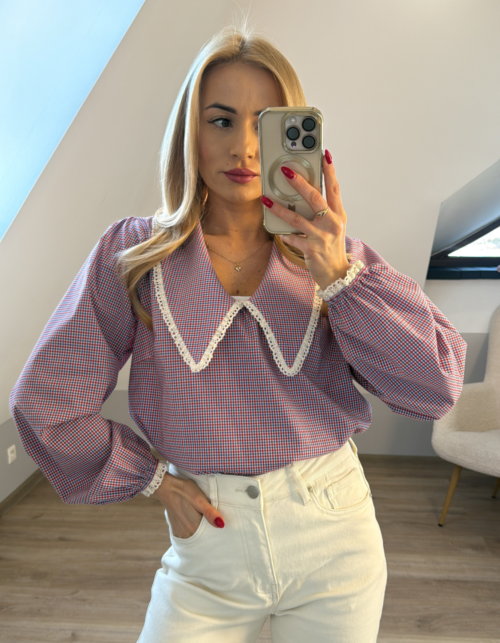 Bluzka koszulowa z kołnierzem ELZA w kratkę