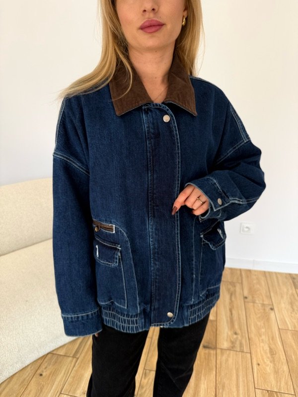 KURTKA JEANSOWA Z KOŁNIERZEM CARLO ciemny jeans.